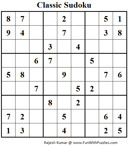 Classic Sudoku Fun With Sudoku 91 Fun With Puzzles