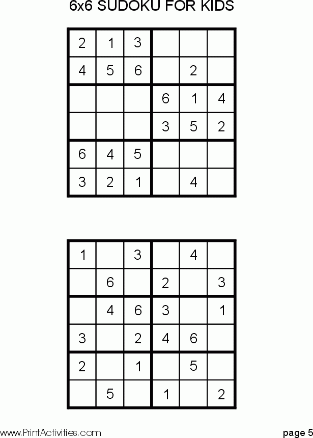 Free Kid Sudoku Puzzle 6x6 Page 5