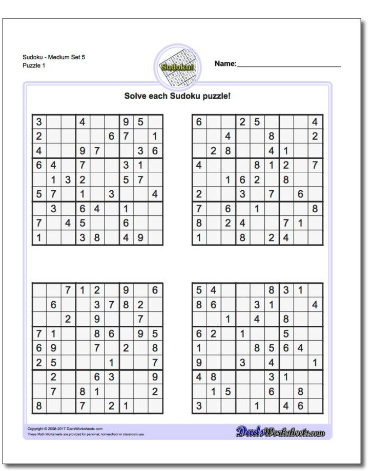 Printable Dadsworksheets Medium Sudoku