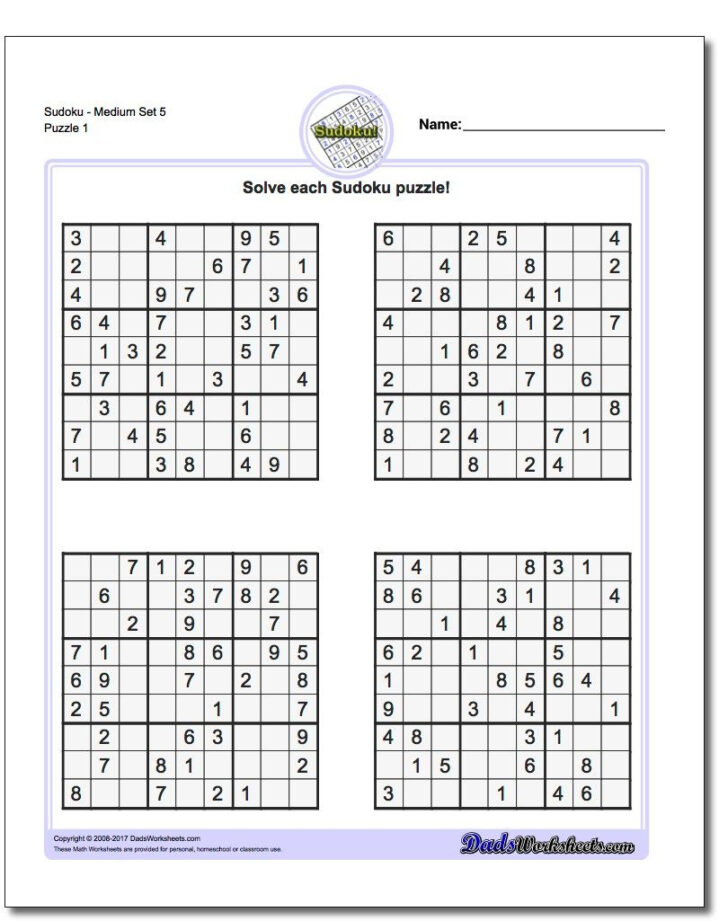 Printable Dadsworksheets Sudoku
