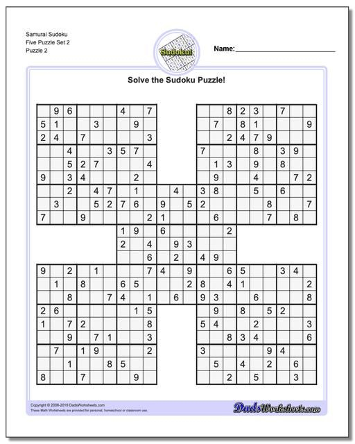 Https www dadsworksheets Samurai Sudoku Five Puzzle Set 2 Www 