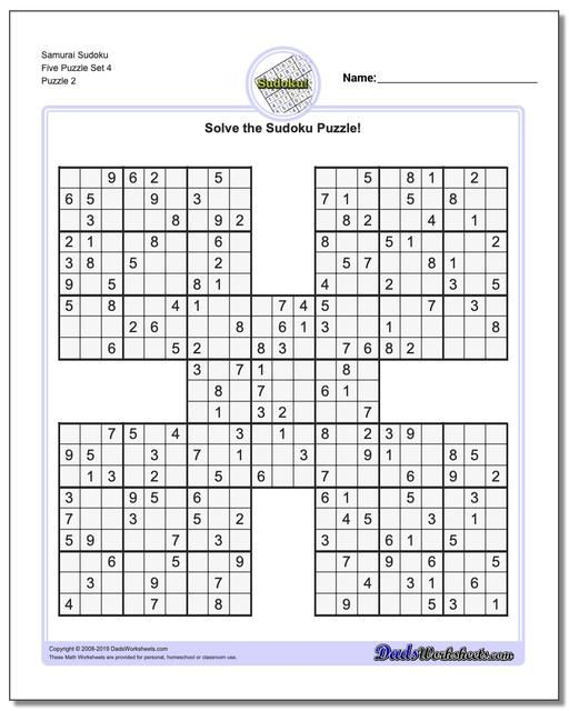 Printable Dadsworksheets Samurai Sudoku
