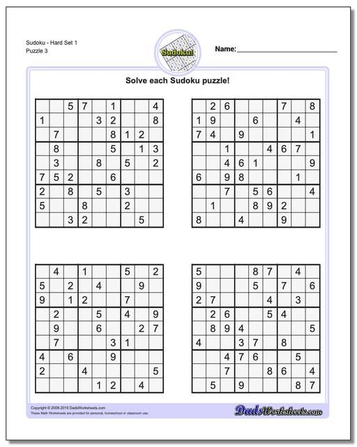 Https www dadsworksheets SudokuHard Set 1 Worksheet Sudoku 