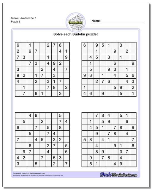 Https www dadsworksheets SudokuMedium Set 1 Worksheet Sudoku 