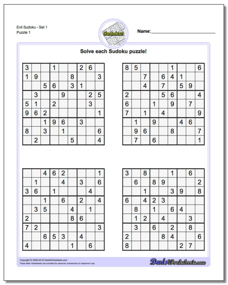 Printable Dadsworksheets Sudoku Evil