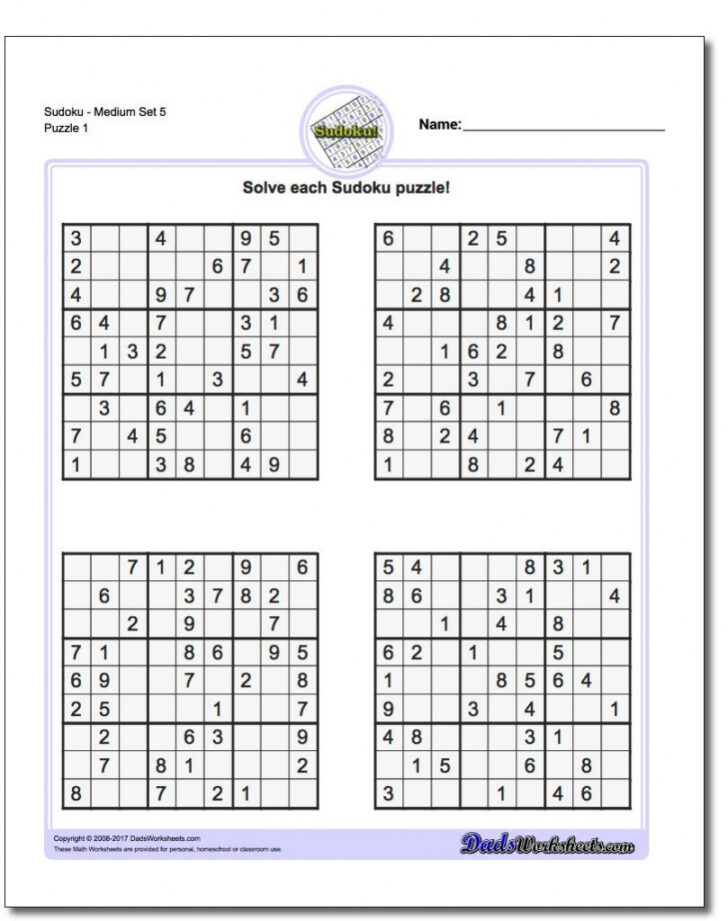 Printable 4 Sudoku Puzzles Per Page