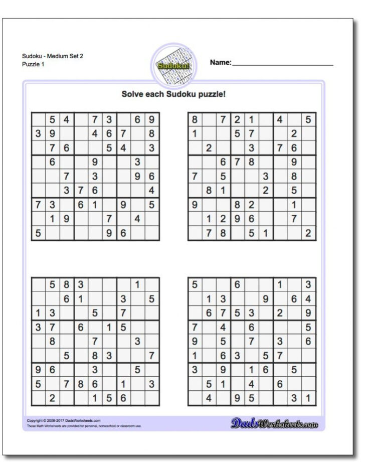 Printable Teachers Corner Sudoku Puzzles