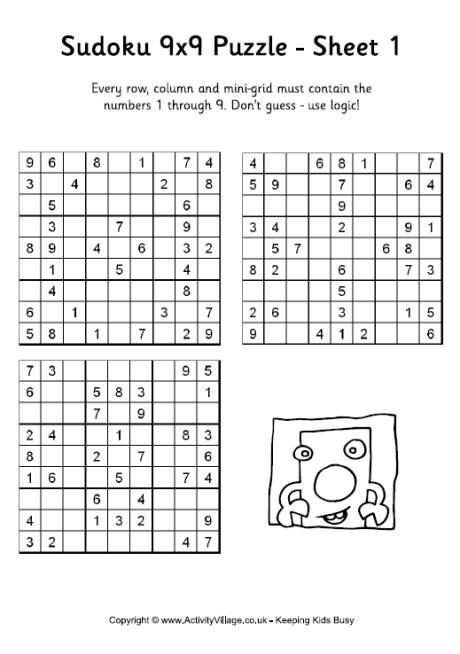 Sudoku 9x9 Puzzle 1 Sudoku Sudoku Puzzles 3rd Grade Math Worksheets