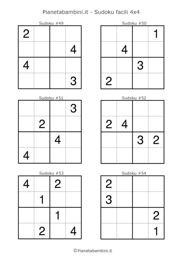 Sudoku Per Bambini 90 Schemi Facili 4x4 Da Stampare Matematica Per 