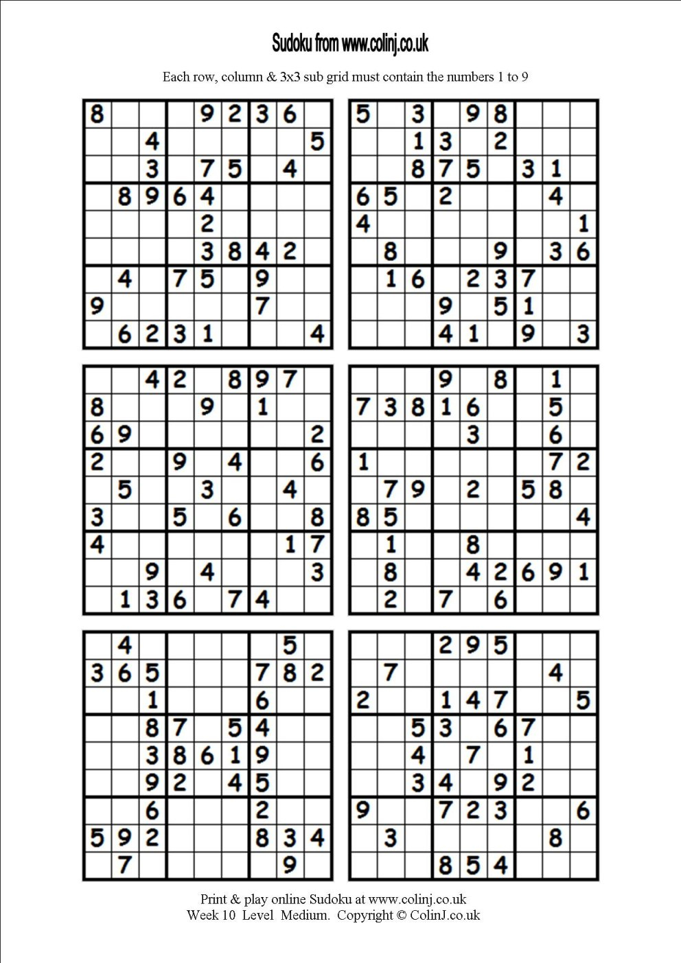 Sudoku Printable Medium 6 Per Pageaaron Woodyear Issuu Printable 