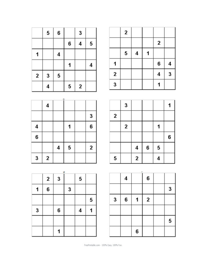 Sudoku Printable 6×6